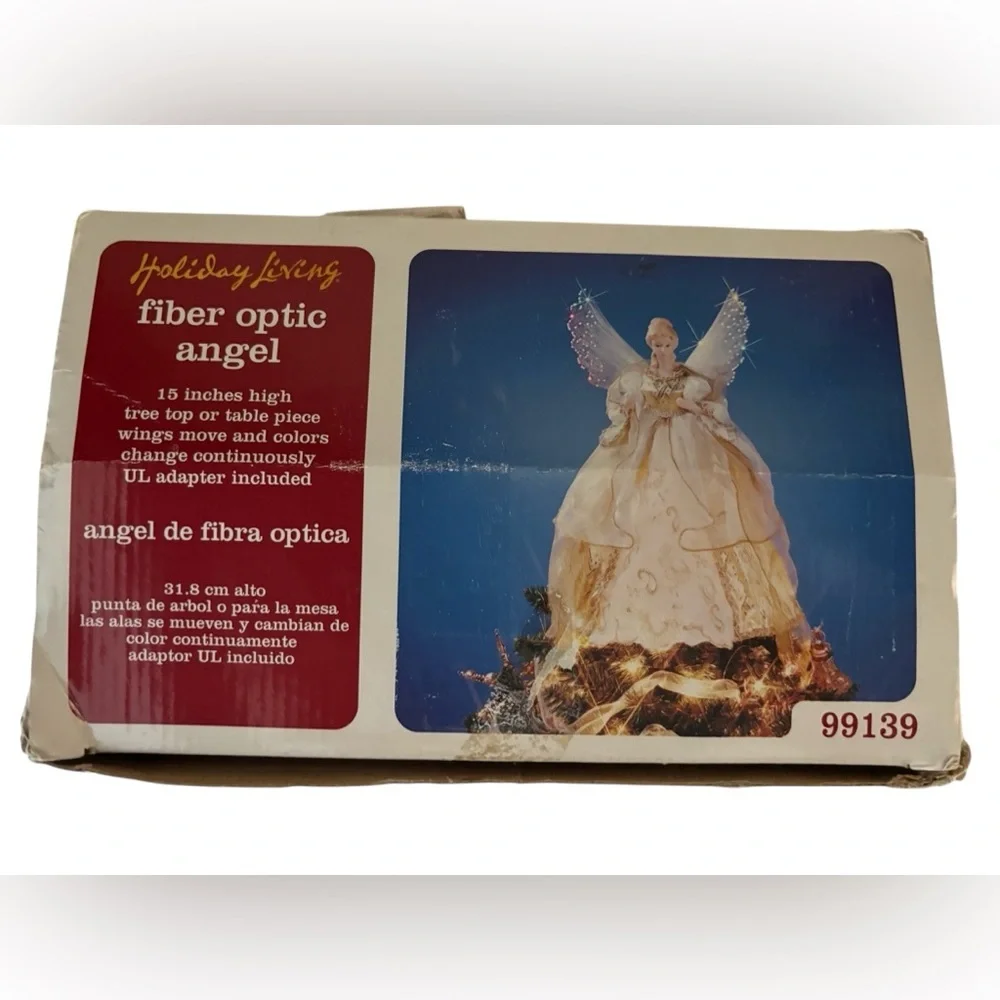 VTG Holiday Living Fiber Optic Angel 15” Tanle Top Tree Topper Color Changing